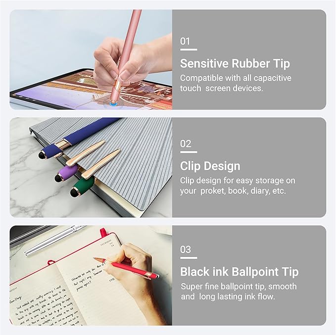 CRME 10 Colore Inspirational Pens Set Laser Engraving Every Pen has Different Quotes 2 IN 1 Stylus Pen Design no Need to Charge Smooth Writing Positive Affirmation Gifts for People Around You