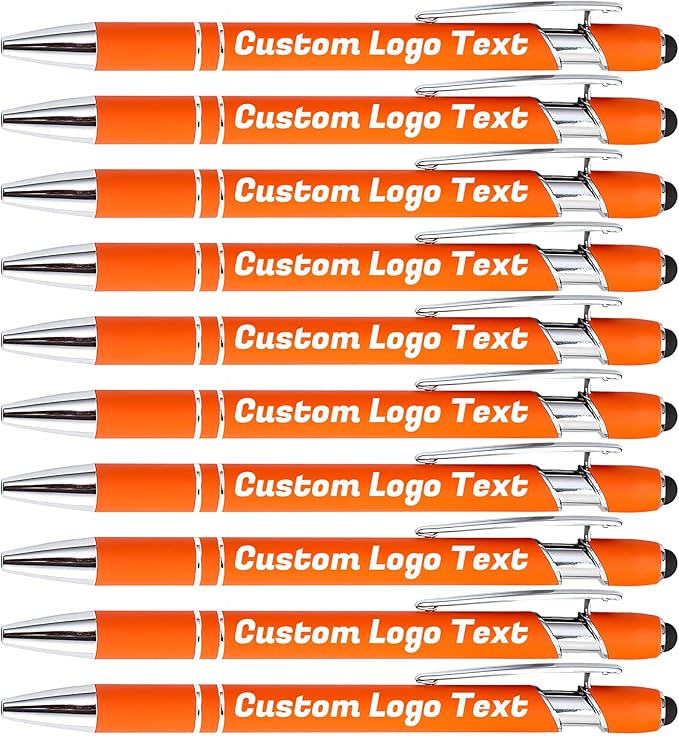 HEYZARDA Personalized Pens with Name Text Logo Custom Ballpoint Pen for Business Office Events with Stylus for Touchscreen 20 Pcs Orange