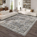 Rugcomf Living Room Rug 6x9 Rug Machine Washable Boho Soft Area Rug Non Slip Vintage Low Pile Large Rug for Living Room, Bedroom, Farmhouse, Dining Room, Kids Playroom(Grey)