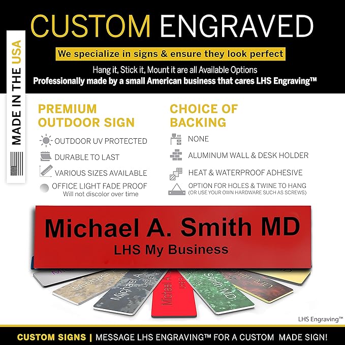 Engraved Custom Door Plate Red Plastic Office Door Sign with Black Letters - Made in USA 2x12 B14