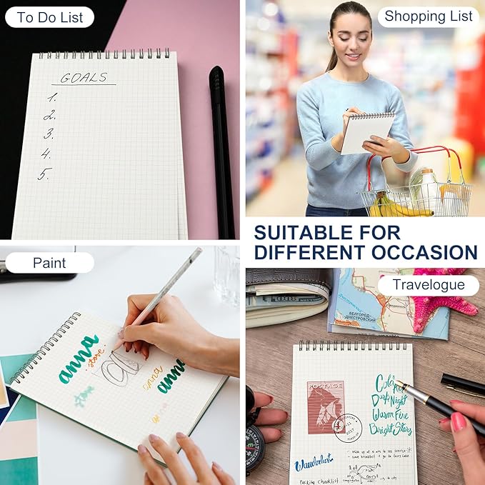 Engrowtic 2 Pack Graph Paper Spiral Notepad A5 Top Wirebound Notepad Grid Notebook Steno Pads Memo Notebook Grid Paper 140 Pages for Writing Sketching Drawing Office Supplies (Black)