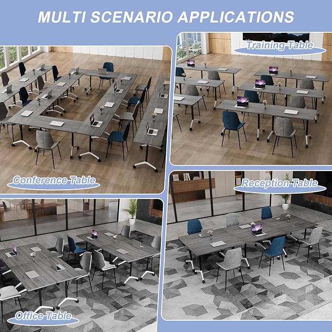 Conference Table Flip Top Mobile Conference Room Tables,Folding Conference Table with Wheels,Large Meeting Training Seminar Table Saving Space for Office Classroom(10C,55.1'')