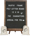 Felt Letter Board with Rustic Vintage Frame and Stand 12x16 inch,Grey Changeable Letter and Message Board Includes 792 Letters, Numbers and Symbols, Hook to Hang, 2 Canvas Bags
