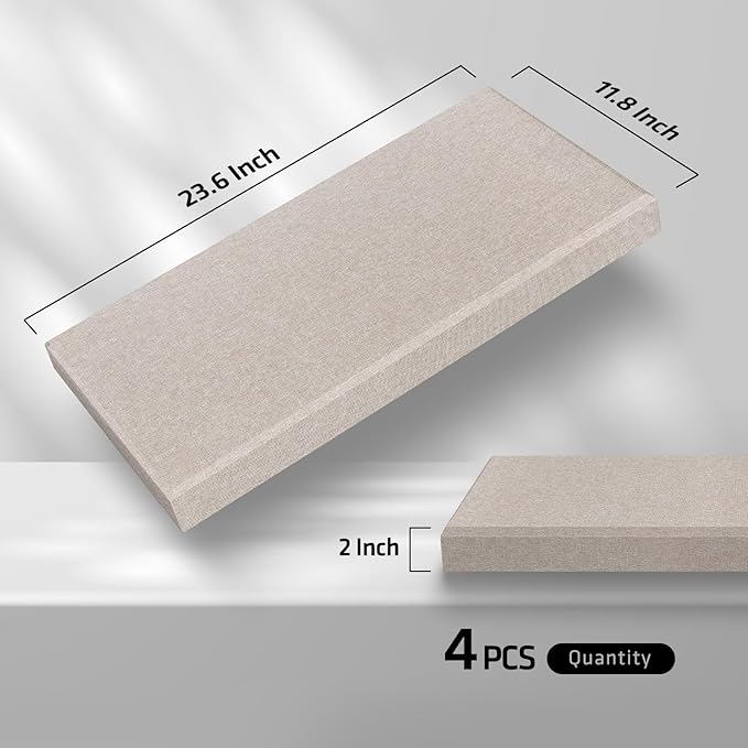 23.62" X 11.81" X 2" Fiberglass Wall Panel, 4 Pack Acoustic Panels, Acoustic Panels Sound Absorbing for Office, Studio, Home Theatre - Linen