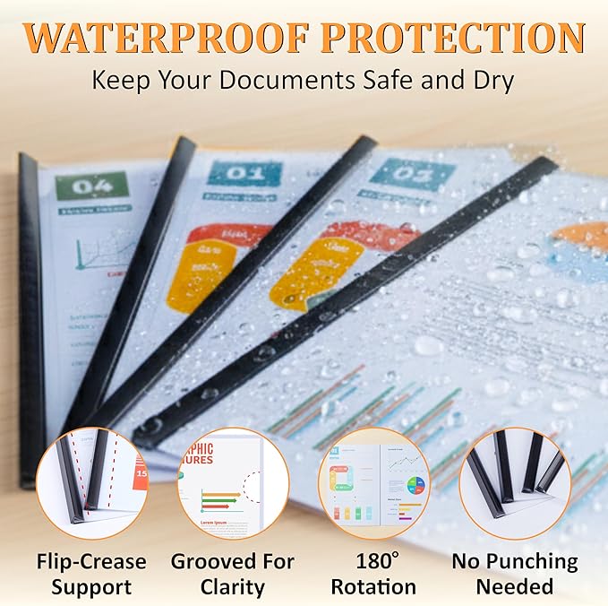 10 Pack Report Covers with Sliding Bar - Clear Plastic Presentation Folders for A4 & Letter Size Paper, 70 Sheet Capacity File Document Binder for School, Office, Resume & Business Use