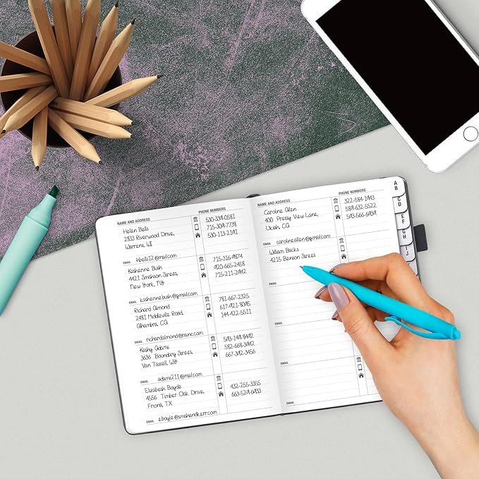 Legend Planner Address Book with Alphabetical Tabs – Mini Telephone Address Book for Phone Numbers, Addresses, Email Contacts, Passwords & Important Dates –Small Size,11x14.5cm,Hardcover (Mystic Grey)