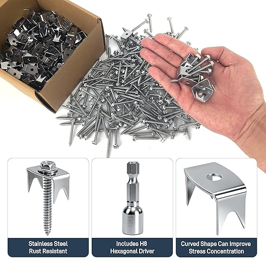 Sumloty 100-Pack 304 Stainless Steel Fence Staples, 1.6 Inch Reusable Fence Screw Nails for Wire Mesh and Woven Fencing, Easy Install with Power Drill