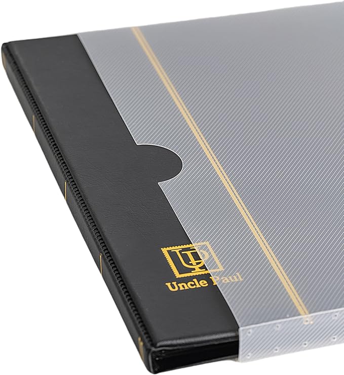 Stamp Albums 120 Pockets - Stockbooks with 40x197mm Sleeves, 10 Double Sided Black Page with Leatherette Padded Black Cover, Collection Storage Folder for Paper Money Postage Stamps AS0106BK