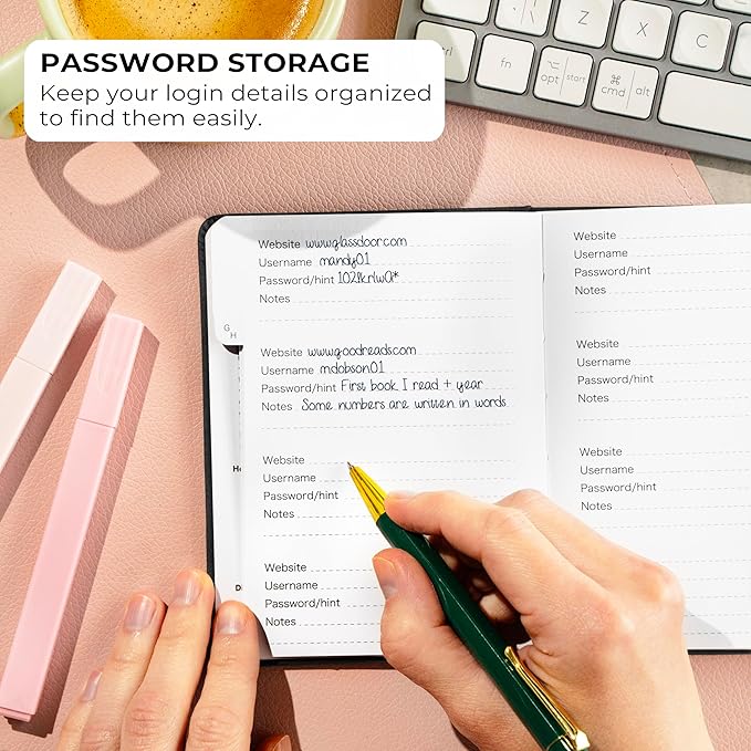 Clever Fox Password Book with alphabetical tabs. Internet Address Organizer Logbook. Small Pocket Password Keeper for Website Logins (Black)