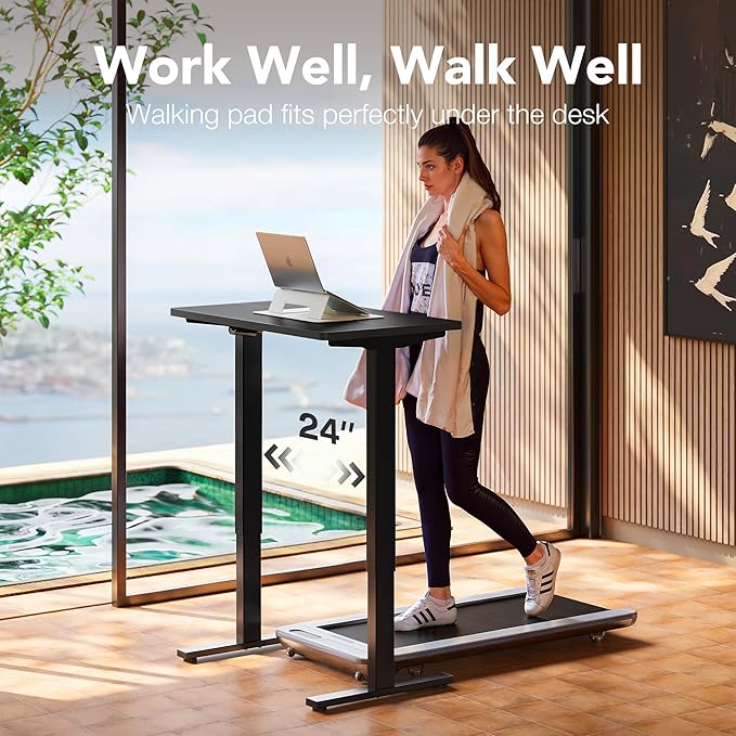 HUANUO 48" x 24" Electric Standing Desk Adjustable Height, 4 Memory Height Settings, Headphone Hook, Cable Manager, Sit Stand Up Desk for Home Office & Computer Workstation, Black