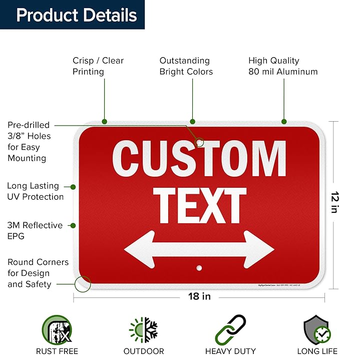 Custom Arrow,Custom Directional Sign, Two way Arrow,12x18 Inches, 3M EGP Reflective, Rust Free .063 Aluminum, Fade Resistant, Made in USA by My Sign Center
