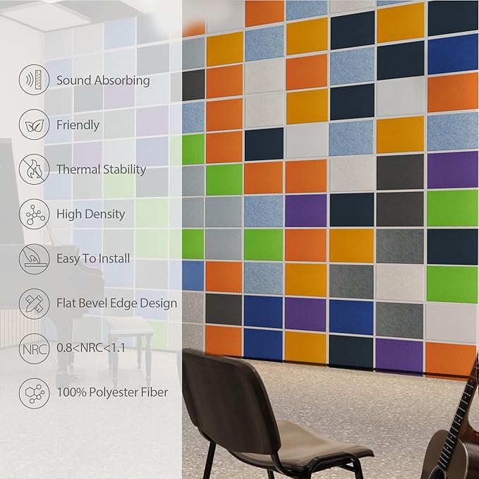 Amantech 12 Pack Acoustic Panels Self Adhesive Sound Proof Foam, High Density Sound Acoustic Panel, 16X12X0.4 Inch 4:3 Rectangle Panels in Home, Office, Reccording Room, Studio, more(Blue Gray)