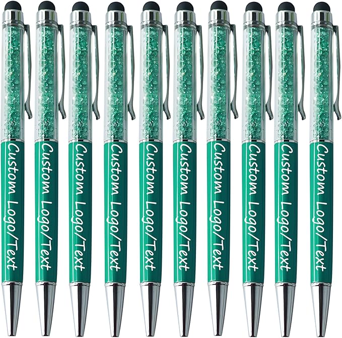 Yucold Customized Pens with Name/Logo - Touch Screen Stylus Ballpoint Pen, Perfect for Weddings, Business & Personalized Gifts (Peacock Green,10)