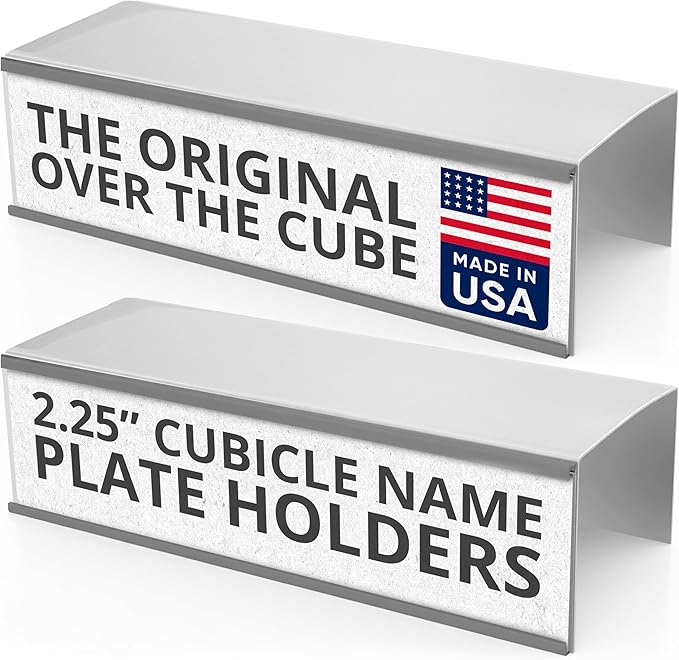 The Original Over the Cube - Quality Aluminum, Changeable Cubicle Nameplate Holder, Satin Silver Base, and Silver Name Plate Holder, (3" Cubicle Wall Depth) Made in The USA