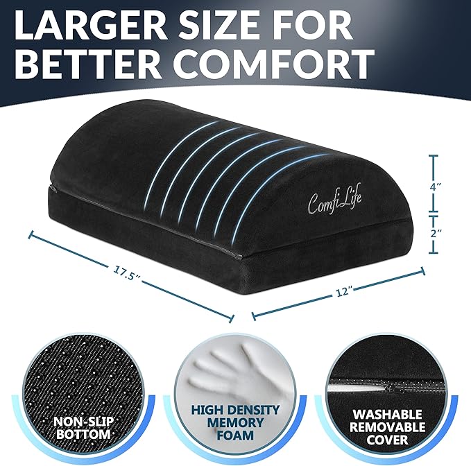 ComfiLife Foot Rest for Under Desk at Work – Adjustable Height Memory Foam Foot Stool for Under Desk, Office Chair & Gaming Chair – Ergonomic Footrest for Back & Hip Pain Relief (Black)