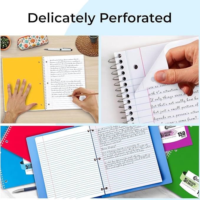 Rosmonde 720 Packs (Pallet) 5 Subject Notebooks, Spiral Notebook Bulk, College Ruled,Pallet of Notebooks,150 Sheets (300 pages), 8 x 10-1/2", Bulk Spiral Notebooks for School & Office,4-7 Days Transit