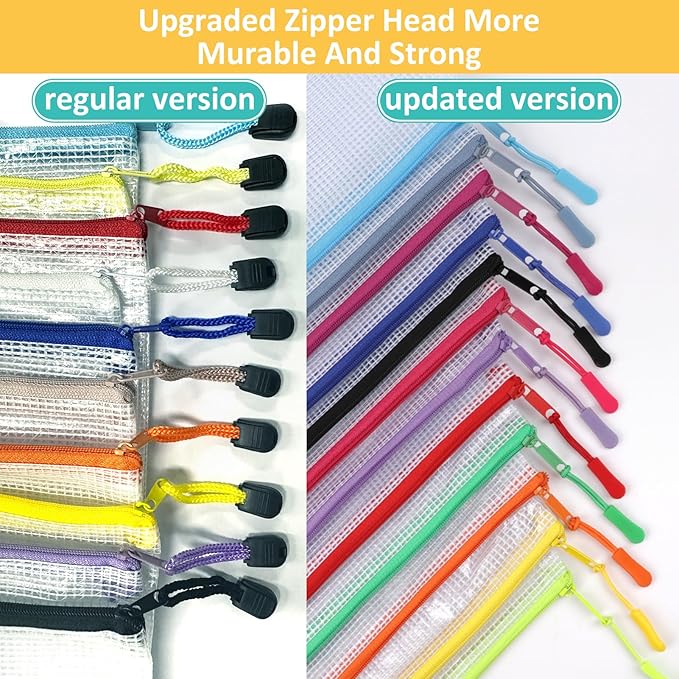 YOPCDJ 12 Mesh Zipper Pouch Bags - 12 Color, 8 Size Classroom Must-Have Storage Solution for School, Board Games, and Office Supplies
