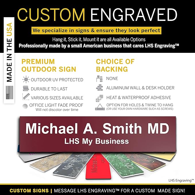 Engraved Custom Door Plate Burgundy Plastic Office Door Sign with White Letters - Made in USA 2x6 B26