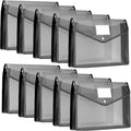10 Pieces Plastic File Folders Envelope Expanding File Wallet Organizer Documents Folder with Snap Closure and Pocket, A4 Size Waterproof Transparent Pouch(Grey,Horizontal)