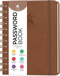 Clever Fox Password Book Spiral – Mini Internet Address & Password Organizer with Laminated Alphabetical Tabs – Small Password Keeper Journal – Hardcover, Pocket Size, 4.7x5.7” (Brown)