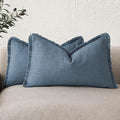 Foindtower Set of 2 Decorative Linen Fringe Lumbar Throw Pillow Covers Boho Farmhouse Cushion Cover with Tassels Soft Accent Pillowcase for Couch Sofa Bed Living Room Home Decor,12×20 Inch,Misty Blue