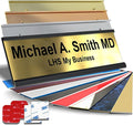 Personalized Name Plate with Choice of Mounting Holders for Walls, Doors, Cubicles, Hanging and More - Custom Brushed Brass Plastic Black Letters - USA Made 2x12 - M6
