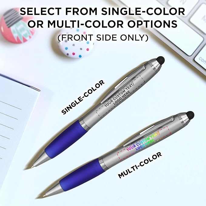 DISCOUNT PROMOS Custom Stylus Ballpoint Pens Set of 50, Personalized Bulk Pack - Black Ink, Great for Office, School, Business, Tradeshows, Events - Blue