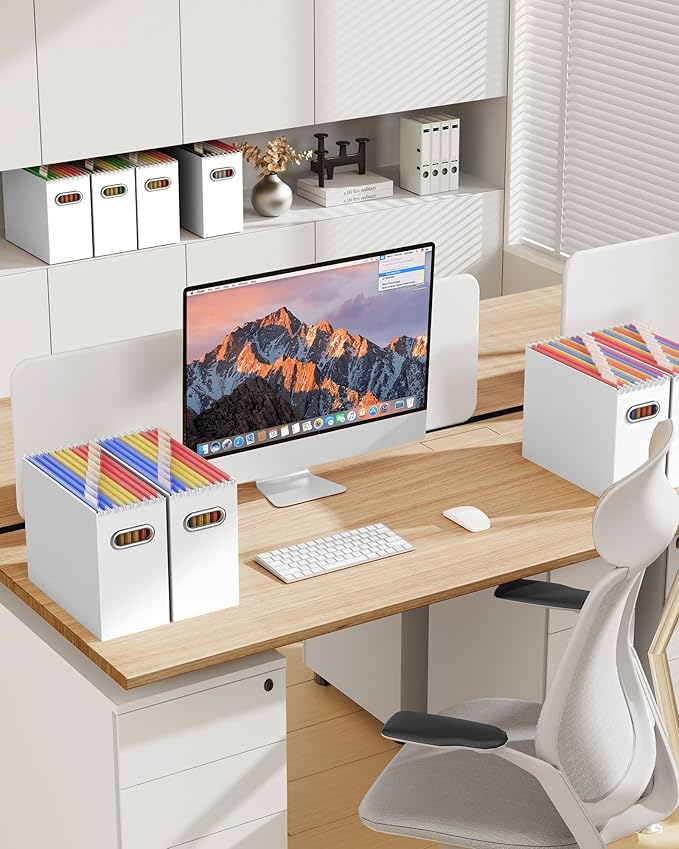 Oterri Cardboard File Organizer Box for Hanging File Folders Letter Size,File Box for Computer Desk,File Cabinet,Working Home,Office,Classroom (White, Letter Size - 8 Packs)