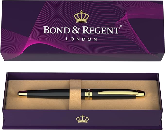 Bond & Regent Gloss Black & 24 Karat Gold | Certified Luxury Grade Rollerball Pen | Nice Gift for Men & Women