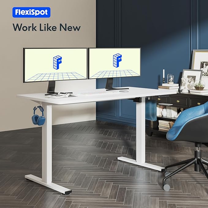 FLEXISPOT One-Piece Electric Standing Desk, 48 x 24 Inches Adjustable Desk with Seamless Desktop, Memory Controller Height Adjustment (White Frame + White Desktop, 2 Packages)