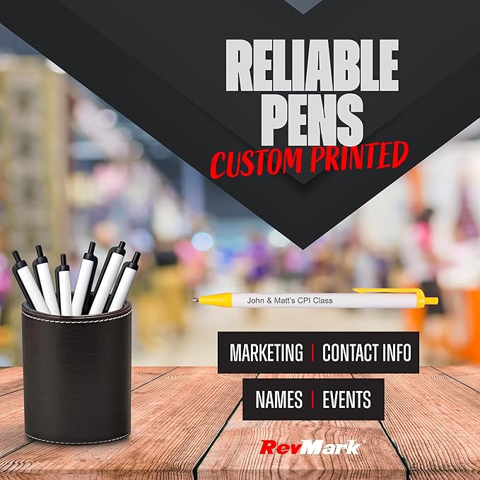 RevMark Personalized Ballpoint Pen, Custom Printed Name, Business or Event Information, Timeless Advertising, USA Made Pens, Promotional Marketing, Smooth Black Ink, Bulk Pack (Yellow,1000 Ct)