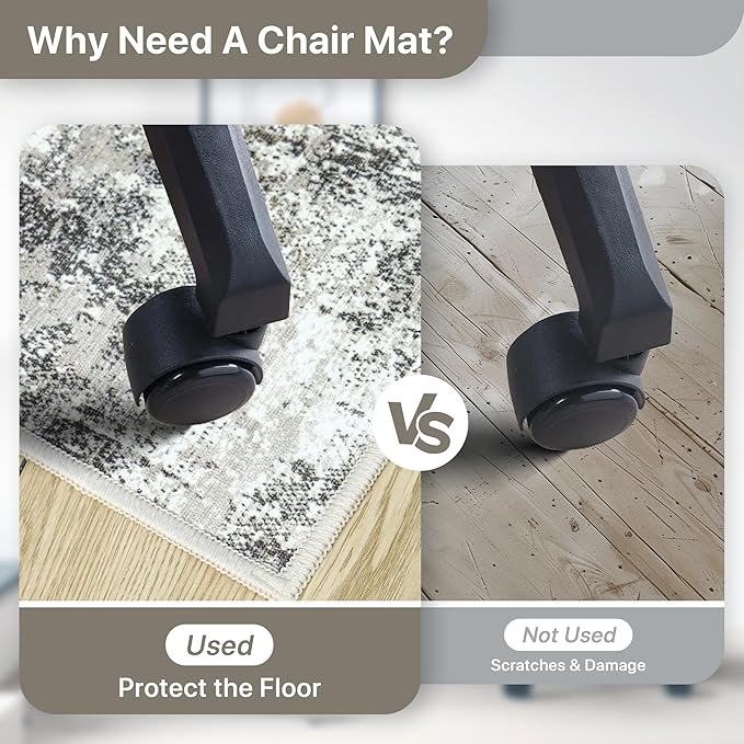 Office Chair Mat for Hardwood Tile Floor, Abstract 36"X 48" Desk Mats for Office Chair on Rolling Chairs Carpet, Desk Anti-Slip 1/5" Thick Rug for Computer Chair, Thin Low-Pile Floor Mat, Slate