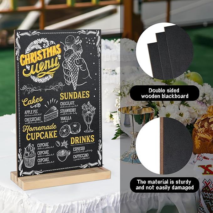 BOUBONI 1 Pack Small Chalkboard Signs with Wood Stand 6 x 8 inch Tabletop Chalkboard Sign Double-Sided Message Menu Boards for Kitchen Wedding Bar and Restaurant