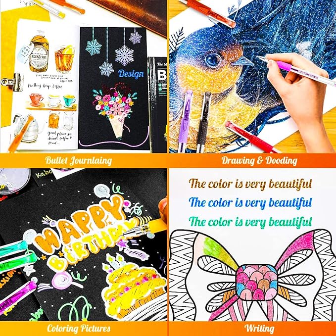 Soucolor Glitter Gel Pens for Adult Coloring Books, Christmas|Birthday Gifts, School Art Supplies,120 Pack-60 Glitter Pens, 60 Refills and Travel Case, 40% More Ink Markers Set for Drawing Journaling