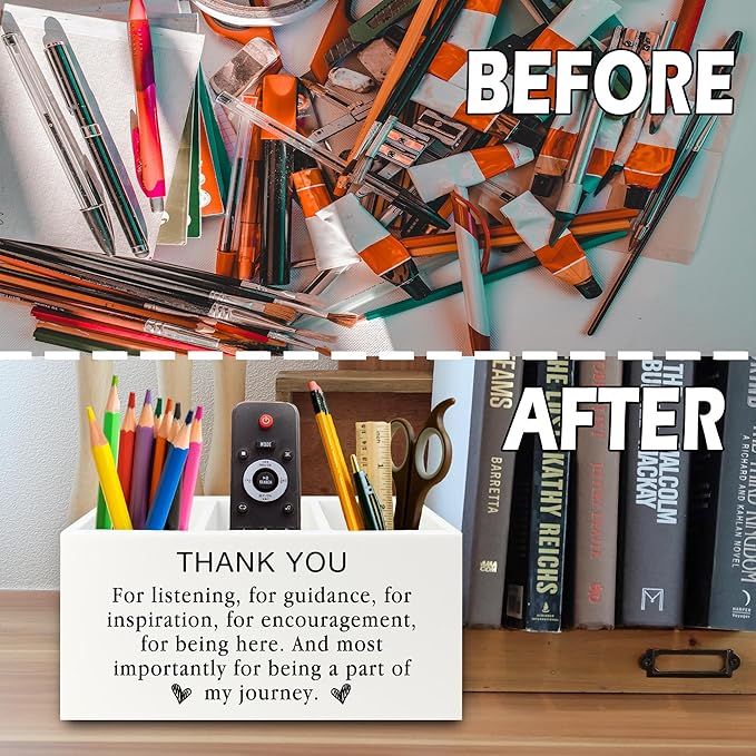 XPH Thank You Pen Pencil Holder Organizer for Desk, Thank You Gifts for Friends Teachers Leaders Boss Mentor, Appreciation Gifts Wooden Box Sign for Home Office Desk Tabletop Decorations