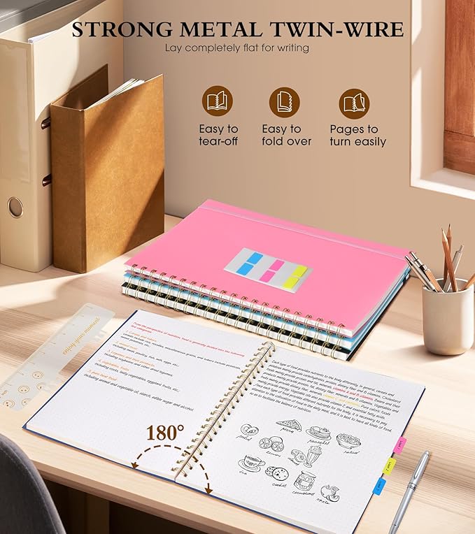 UEBZFOCS Dotted Notebook, Spiral Notebook Journal 8.5” x 11”, A4 Large Dot Grid Notebooks for Women Men, 100 GSM Dotted Paper, Plastic Hardcover Spiral Bullet Journals for Work School Sketching, Navy