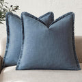 Foindtower Set of 2 Decorative Linen Fringe Throw Pillow Covers Cozy Farmhouse Cushion Cover with Tassels Accent Pillowcase for Couch Chair Sofa Bed Living Room Home Decor,16×16 Inch,Dark Blue