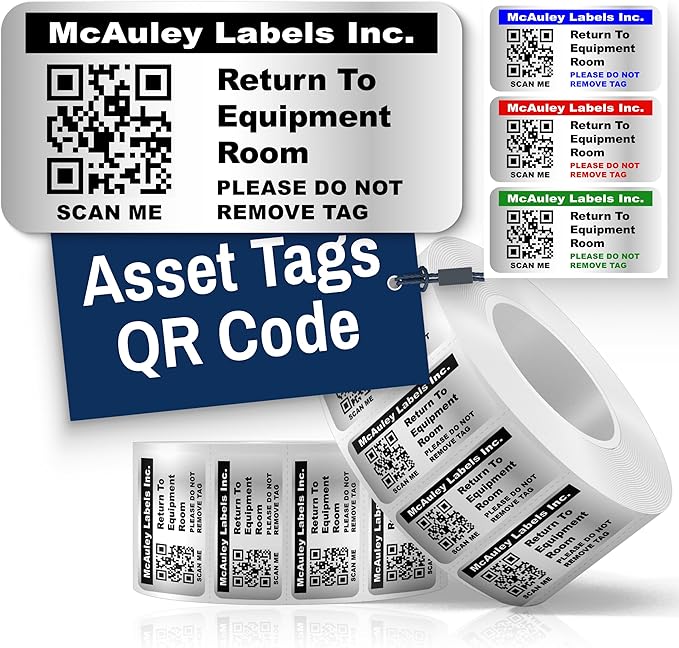 McAuley Labels Custom QR Code Stickers - Numbered, Permanent, Adhesive Asset Tags for Equipment - Heavy Duty Metalized Polyester - 1.5x0.75 Inches