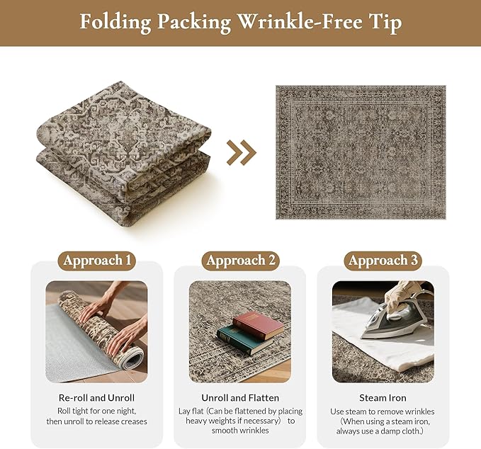 GENIMO 9x12 Area Rug Machine Washable Boho Rug for Living Room,Ultra-Thin Low Pile Carpet,Lightweight Indoor Printed Rug,Non Slip Floral Area Rug for Bedroom, Dining Room, Home Office,Brownish Green