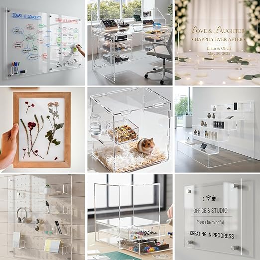 CALPALMY (2-Pack) 12 x 12 Inch Clear Acrylic Sheet Plexiglass 1/4" Thick; Use for Craft Projects, Signs, Display Cases, DIY Projects and More; Cut with Cricut, Engraver, Saw or Hand Tools – No Knives