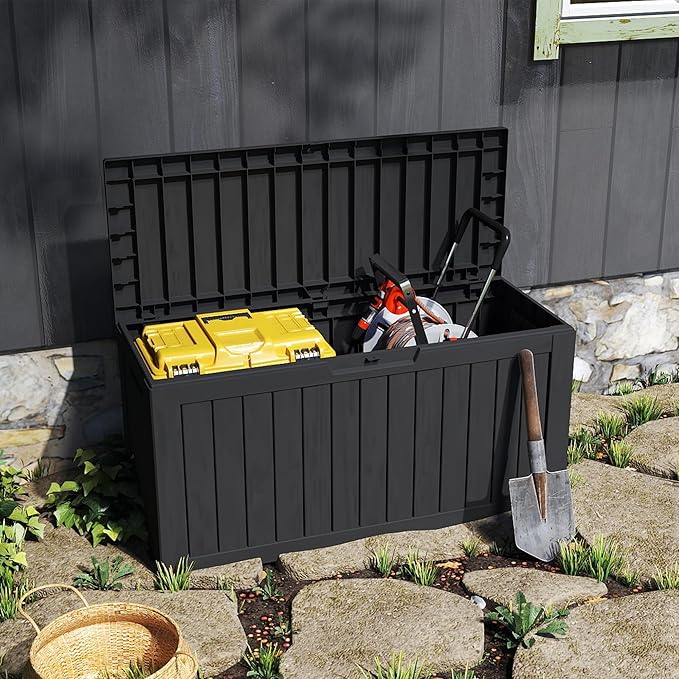 Yardgrace 90 Gallon Waterproof Outside Storage Box - Patio Storage & Outdoor Deck Box, All-Weather Resin Chest for Pool/Garden Accessories, Lockable UV-Resistant, Jet Black
