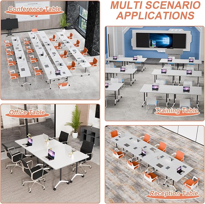Conference Table Flip Top Mobile Conference Room Tables,Folding Conference Table with Wheels,Large Meeting Training Seminar Table Saving Space for Office Classroom(2A,55.1'')