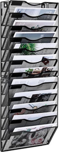 Solinxe Wall File Holder, 12 Pockets Hanging File Folder, Paper Organizer Storage, Document Rack, Mail Holder, Magazine Rack, Wall Organizer for Office, Black