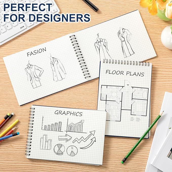 Engrowtic 2 Pack Graph Paper Spiral Notepad A5 Top Wirebound Notepad Grid Notebook Steno Pads Memo Notebook Grid Paper 140 Pages for Writing Sketching Drawing Office Supplies (Blue)
