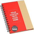 DISCOUNT PROMOS Custom Eco Friendly Spiral Notebooks with Pens Set of 100, Personalized Bulk Pack - Perfect for School, Office, Home - Red