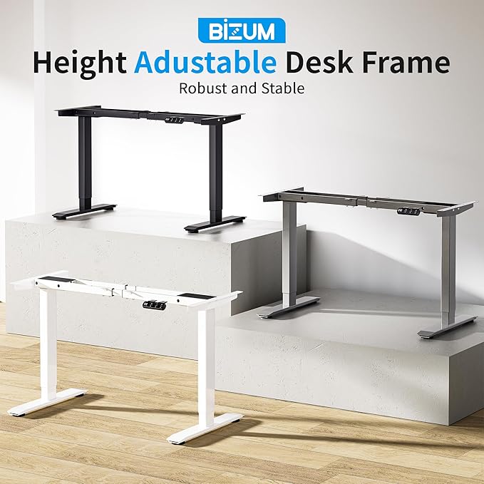 BIZUM Dual Motor Electric Standing Desk Frame with Memory Controller, Computer Memory Desk Adjustable Table Legs Up to 47.2" for Home Office, Glossy White
