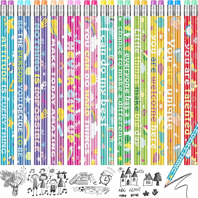 100 Pcs Motivational Pencils Bulk, Rainbow Inspirational School Pencils for Classroom, Cute Pencil with Encourage Positive Sayings, Back to School Supplies for Kids Student Teacher Classroom Reward