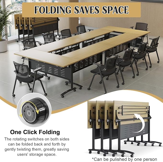 JEHUJD Conference Table,55.1''Folding Conference Room Table for 4-12 People,Mobile Flip Top MeetingTraining Table with Different Coulor and Styles for Offices, Classrooms,Meeting Room (4, E)