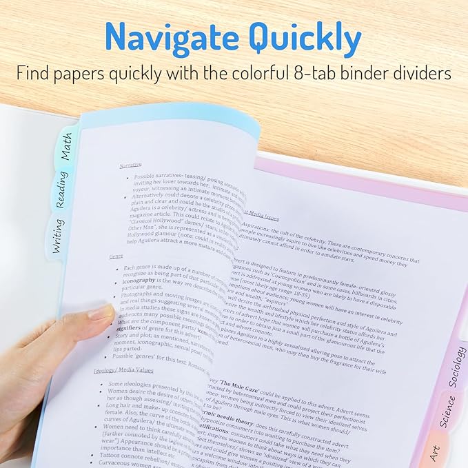 Forvencer 8-Tab Binder Dividers with Tabs, Big Tabs, Write&Erase Plastic Dividers for 3 Ring Binder, Binder Tabs for Organizers, 3 Ring Binder Dividers with Tabs for School Office (Muted, 3 Set)