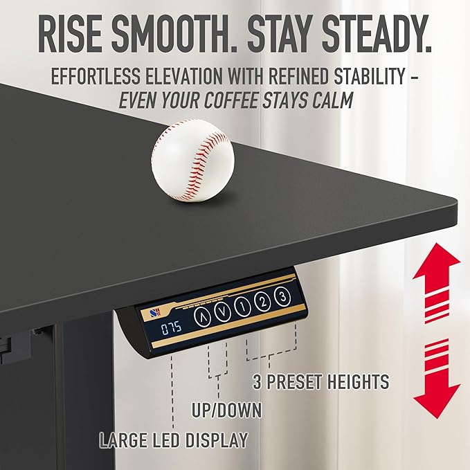 SHW 55 x 28 Inches Electric Height Adjustable Standing Desk with Drawer and Memory Preset, Black